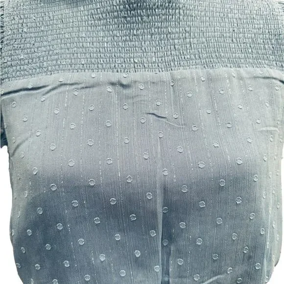 Aqua Ruffle Dress Smocked Short Sleeve Blue Swiss Dot Womens size Large - Picture 12 of 15